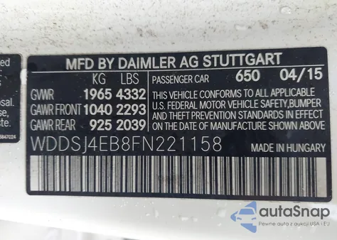 2015 Mercedes-Benz Cla 250 z USA, uszkodzony, nr VIN WDDSJ4EB8FN221158